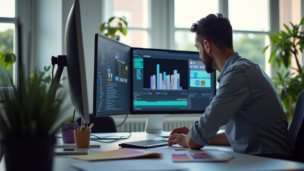 Designer trabalhando com animações em software profissional de design